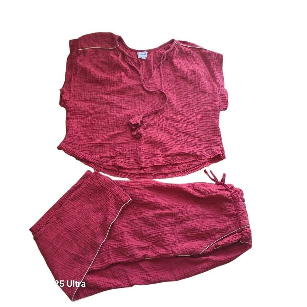 4 our dreamers womens Sz L red gold 100% cotton top and pants set